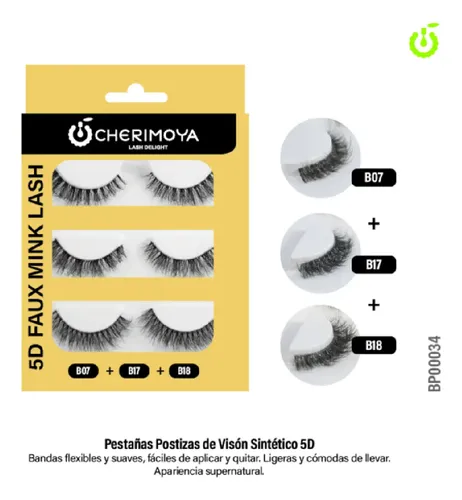 Pestañas Postizas 5 D Cherimoya Tira Flexible B07 B17 B18