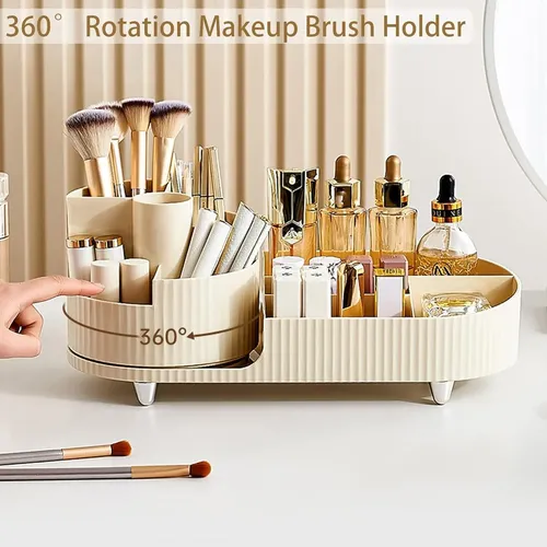 Organizador De Maquillaje Cosméticos Giratorio Blanco/ Negro