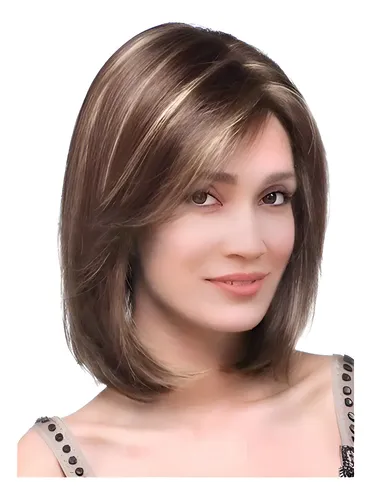 W Peluca De Pelo Bob Liso Natural, Estilo Corto A R