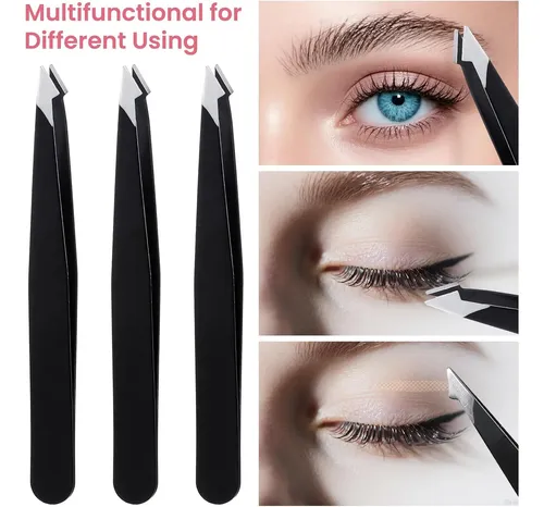 Pinzas Negras Acero Inoxidable Para Cejas Y Vello Facial