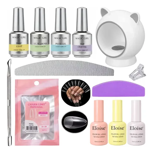 Kit Para Uñas Soft Gel Tips Press On Completo Esmalte Cabina