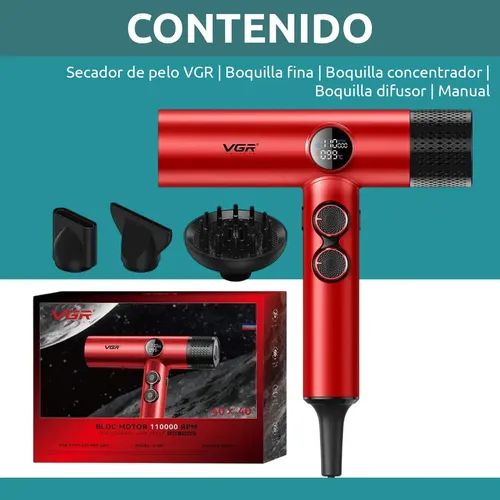 Secador De Pelo Profesional Vgr V-401 110000rpm Frío Calor Color Rojo