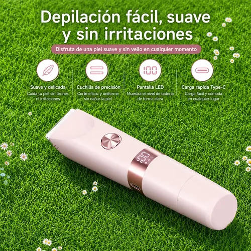 Depiladora Eléctrica 2 En 1 Mujer Recortadora Íntima Led Usb Rosa
