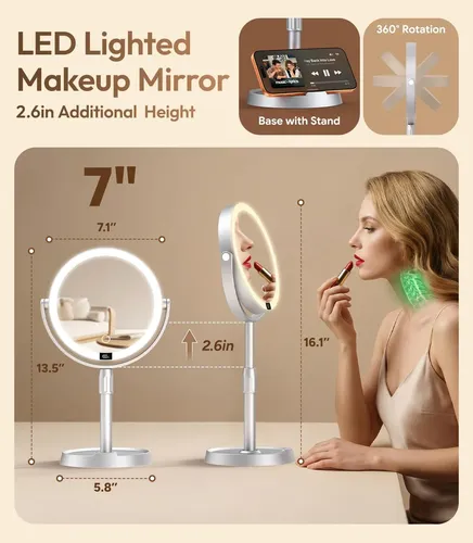 Espejo De Maquillaje Glowtop Iluminado 7  Con Aumento 1x/20x