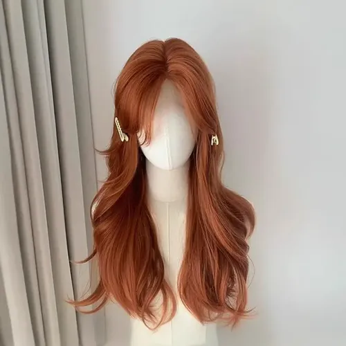 Peluca De Mujer Rizada Naranja Con Forma De Ondulado Grande  Red-orange Colour