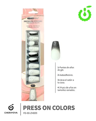 Uñas Press On Autoadhesivas Coffin Cherimoya 30u Brillantes