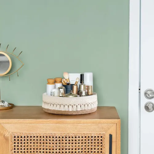 Organizador Maquillaje Mkono De Macramé, Amarillo Y Blanco