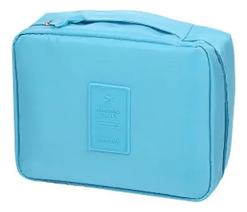Neceser Bolso Porta Cosmeticos Maquillaje Organizador Viaje Color Celeste Liso