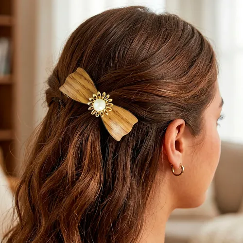 Hebilla Francesa Pelo Símil Madera Con Dorada Perla Pack X12