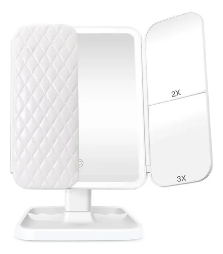 Espejo Maquillaje Tocador Luz Led C/ Aumento Usb Marco Blanco