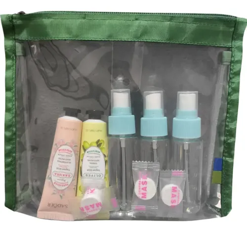 3x 1 Neceser Transparente Porta Brochas Maquillaje 23 X 19 Color Borde Verde