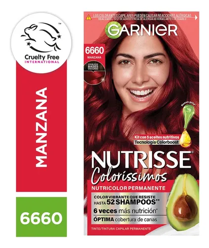 Kit de Tinte Permanente Garnier Nutrisse para Cabello, Tono 6660 Manzana