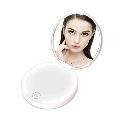 Espejo De Maquillaje Plegable Y Portátil, Con Luz. Blanco Blanco