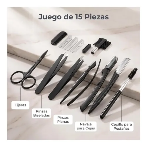 Kit Tijeras Cejas 15en1 Recortadora Pinzas Cepillo
