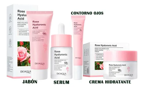 Kit Skincare Rutina Facial Completa Hialurónico Rosa Bioaqua