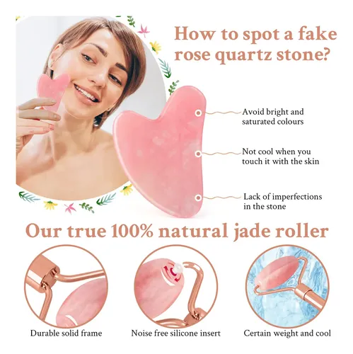 Set Jade Roller Y Gua Sha Zs Zeshin Cuarzo Rosa Facial