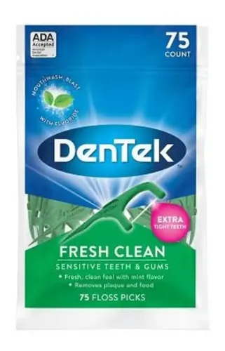 Hilo Dental con Mango Dentek Fresh Clean Menta 75 Uds Flosser Para Dientes Sensibles