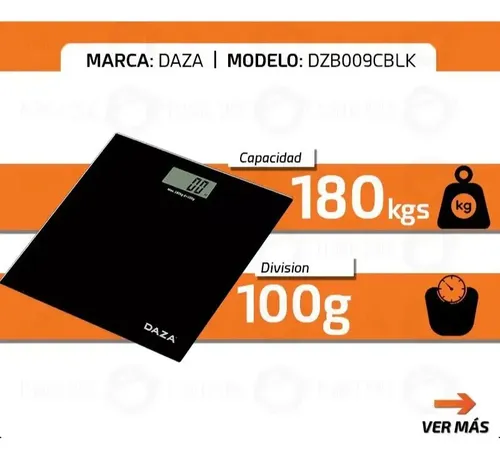 Balanza De Baño Digital Daza Pantalla LCD Vidrio Templado 180kg Negro