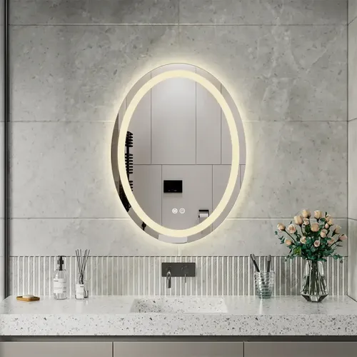 Espejo Ovalado LED de Pared para Baño con Luz Cálida y Antiempañante