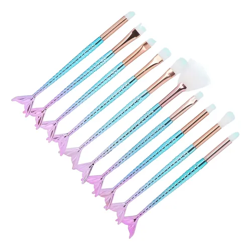 Set 10 Brochas Maquillaje Cerdas Suaves Colorete Sombras ^