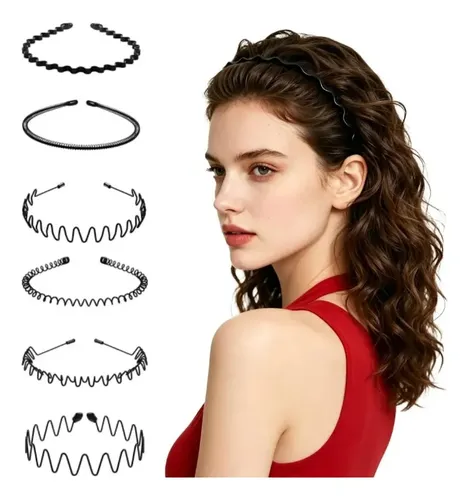 Diadema Deportiva Unisex 6uds Onda Antideslizante Negro