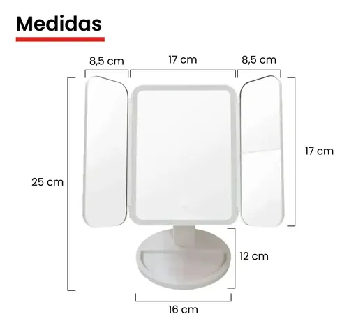 Espejo Maquillaje Led 3 Modos Aumento Giratorio Recarga Veoquiero