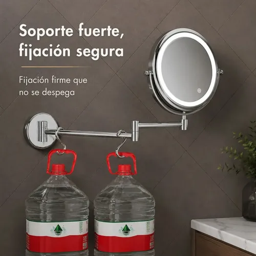 Espejo Pared Maquillaje Led Aumento 3x Extensible Ajustable Negro