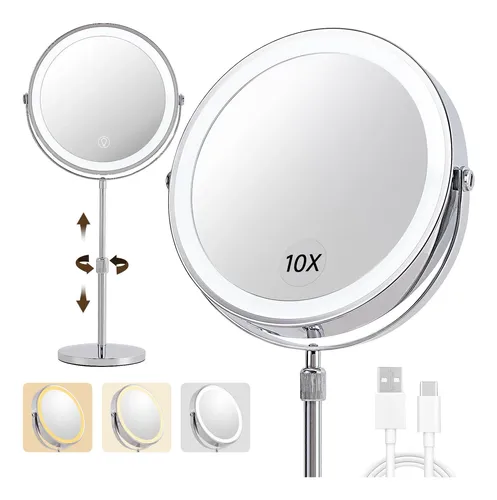 Espejo De Maquillaje Baluxca Con Aumento 1x/10x Y Luces, 9 P