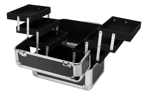 Maletin De Maquillaje Gadnic PVC Aluminio 6 Bandejas Cerradura Llaves Kit 11 Cepillos