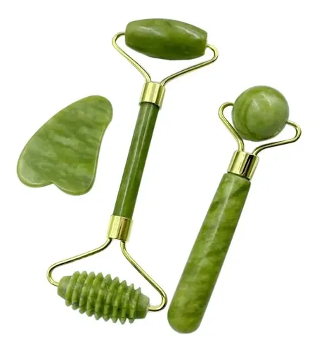 . Set Facial De Rodillos De Jade Y Gua Sha Con Piedra De Z .