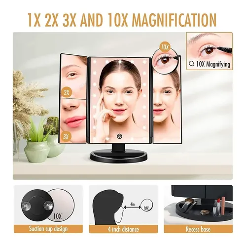 Espejo Maquillaje Led Luz Portatil Aumento Escritorio Usb