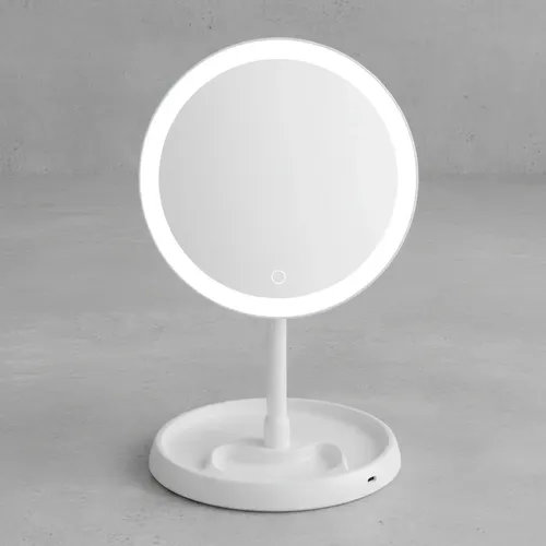 Espejo De Maquillaje Redondo Portátil Con Luz Led Carga Usb
