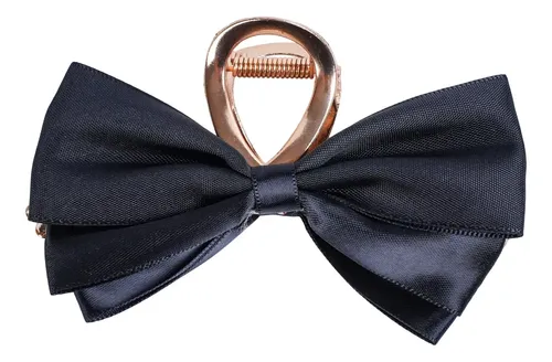 Broche Moño Premium Hebilla Coquette Pelo Accesorios Mujer Negro