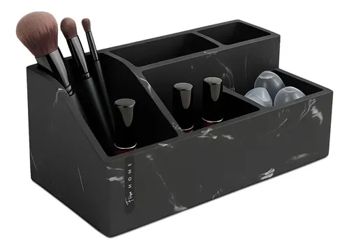 Organizador De Maquillaje Simil Marmol Negro 23 X 13 Cm Negro