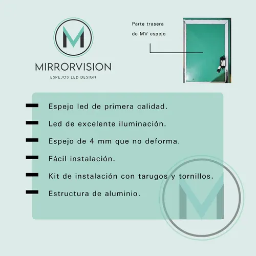 Espejo Curvo Medio Punto 40×80 Aluminio Negro Con Luz Led
