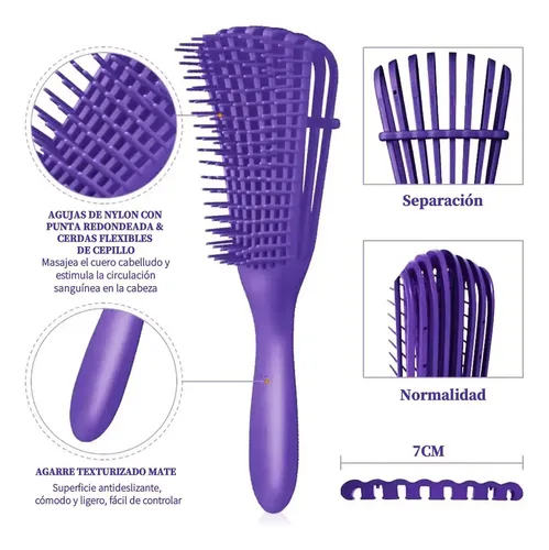 Cepillo De Cabello Para Rizado, 2 Piezas, Azul Y Morado
