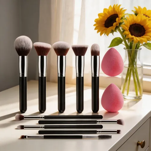 Juego De 10 Brochas De Maquillaje Y 2 Esponjas De Maquillaje