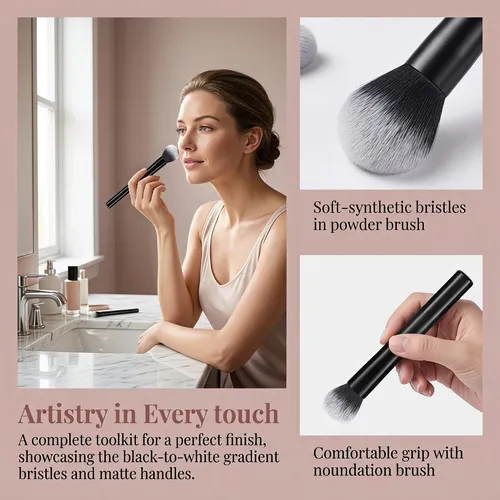 Set X8 Pinceles De Maquillaje Profesionales Negro