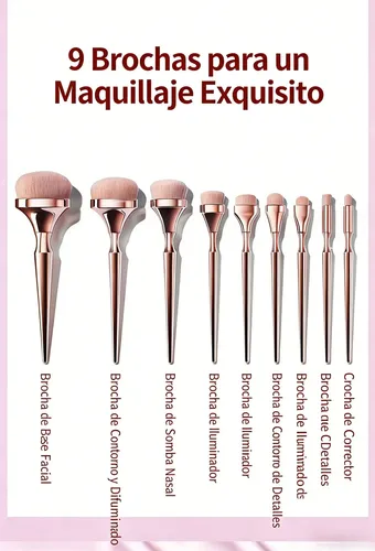 Conjunto De 9 Pinceles De Maquillaje En Oro Rosa
