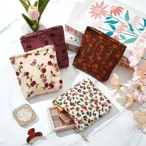 Bolsa De Maquillaje Abbylike Floral Corduroy Para Cosméticos
