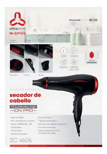 Secador De Pelo Ultracomb Tourmaline Ion Pro Sc-4606 Negro