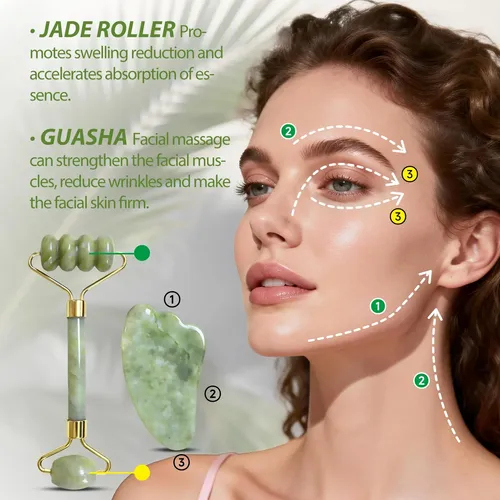 Set Rodillo Facial Y Gua Sha Masajeador Piel