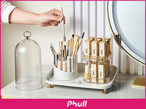 Organizador Maquillaje Porta Cosmético Giratorio Escritorio Transparente