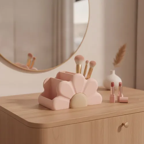 Organizador Escritorio Maquillaje Flor Porta Pinceles Deco