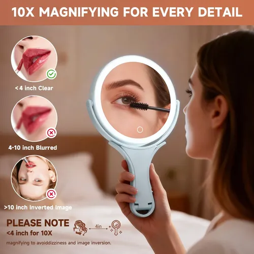 Espejo De Maquillaje Con Luz Hasipu Recargable 1x 10x Azul