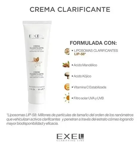 Crema Clarificante Con Liposomas Aclarantes Exel 30 Ml Momento De Aplicación Día Noche Tipo De Piel Todo Tipo De Piel