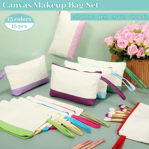 Bolsas De Maquillaje Silkfly De Lona De Algodón, 15 Unidades
