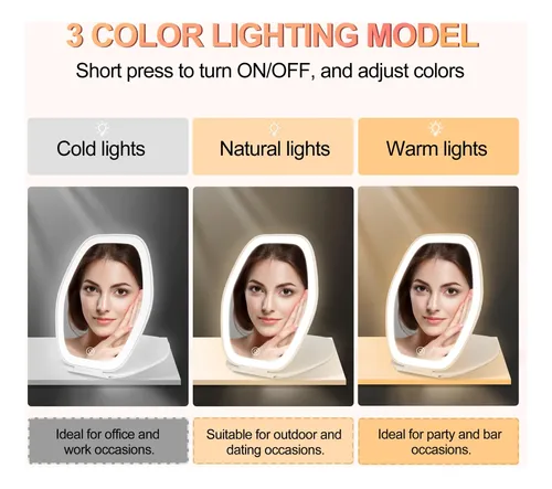 Espejo De Maquillaje Cosyglow De Viaje Con Luz Led De 3 Colo