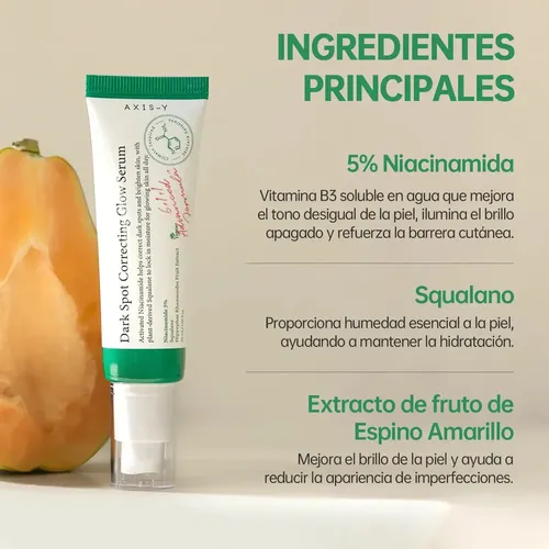 Sérum resplandeciente corrector de manchas oscuras Axis-y, 5 ml, con niacinamida