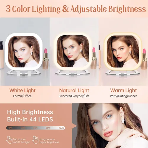 Espejo De Maquillaje Con Luz Led 30x Portátil Blanco